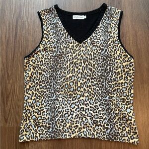 Gerard Darel Women’s 90s Vintage Cheetah Sweater Knit Vest Size 14/L
